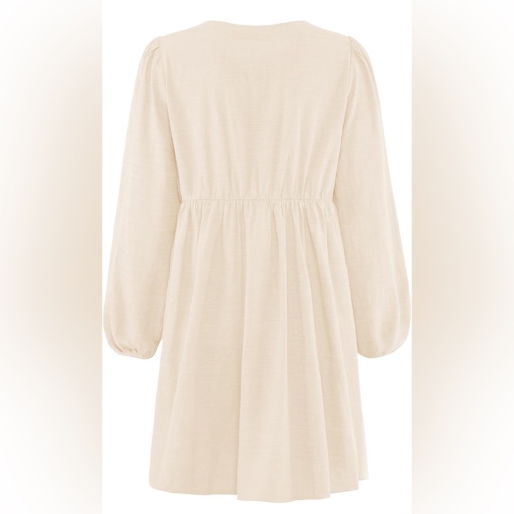 NWT Women's Dress Fall Long Puff Sleeve Self Tie Front Babydoll A Line Dress S - Picture 7 of 9